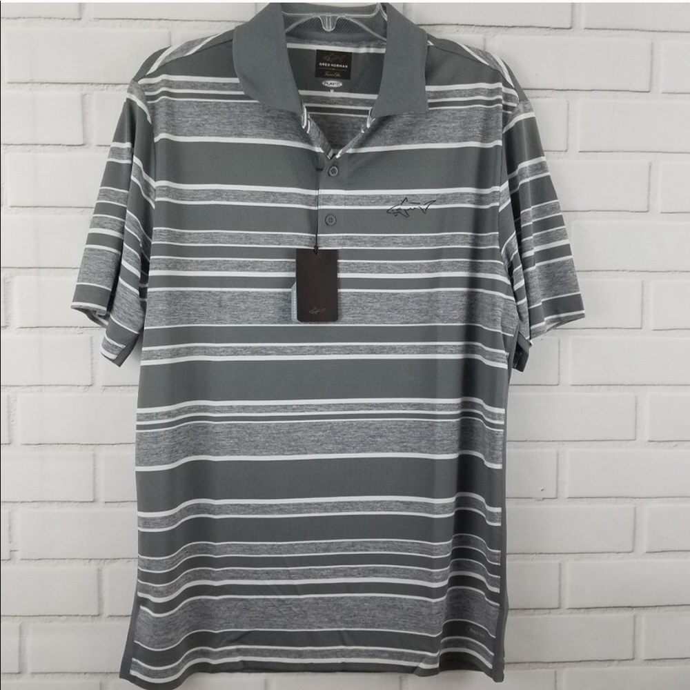Greg Norman for Tasso ELBA Striped Golf Polo Grey